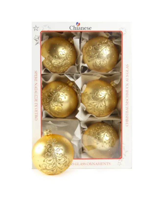 1Pz Pallina Di Vetro Decorata A Mano Oro Opaco 80Mm