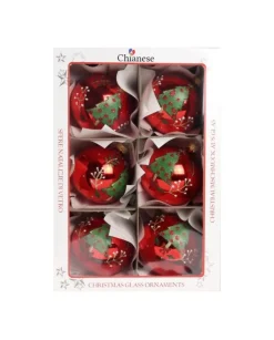 1Pz Pallina Di Vetro Decorata A Mano Rosso Lucido 80Mm