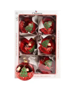 1Pz Pallina Di Vetro Decorata A Mano Rosso Lucido 80Mm