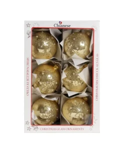 1Pz Pallina Di Vetro Decorata A Mano Oro Lucido 80Mm