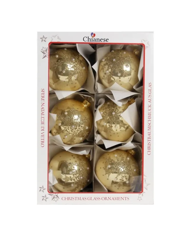 1Pz Pallina Di Vetro Decorata A Mano Oro Lucido 80Mm