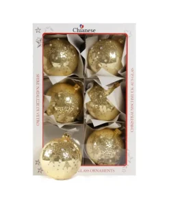 1Pz Pallina Di Vetro Decorata A Mano Oro Lucido 80Mm