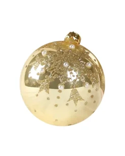 1Pz Pallina Di Vetro Decorata A Mano Oro Lucido 80Mm