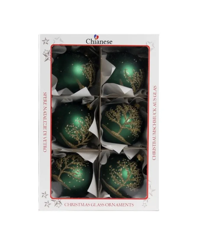 1Pz Pallina Di Vetro Decorata A Mano Verde Opaco 80Mm