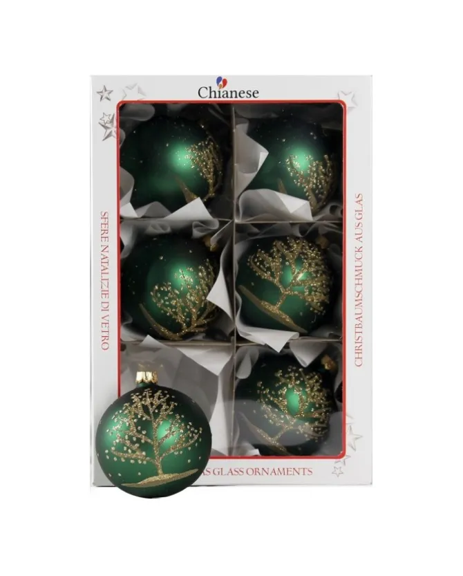 1Pz Pallina Di Vetro Decorata A Mano Verde Opaco 80Mm