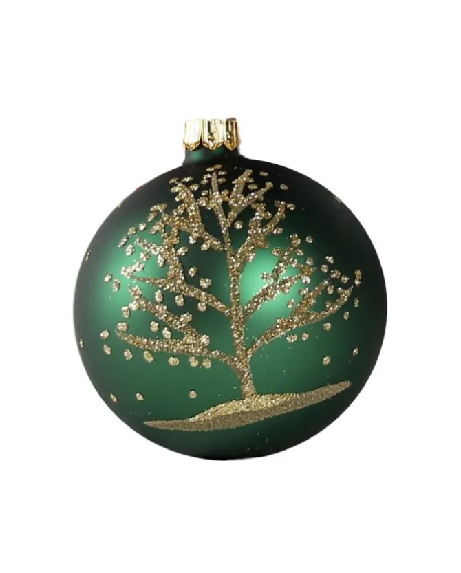 1Pz Pallina Di Vetro Decorata A Mano Verde Opaco 80Mm