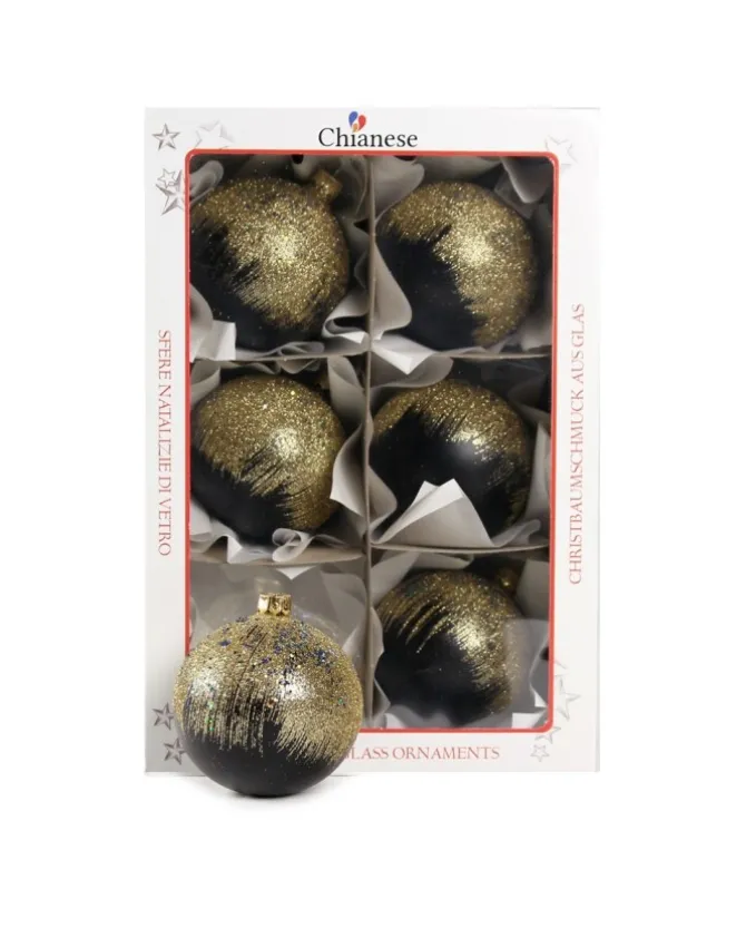 1Pz Pallina Di Vetro Decorata A Mano Nero Opaco 80Mm