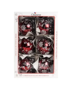 1Pz Pallina Di Vetro Decorata A Mano Rosso Lucido 80Mm