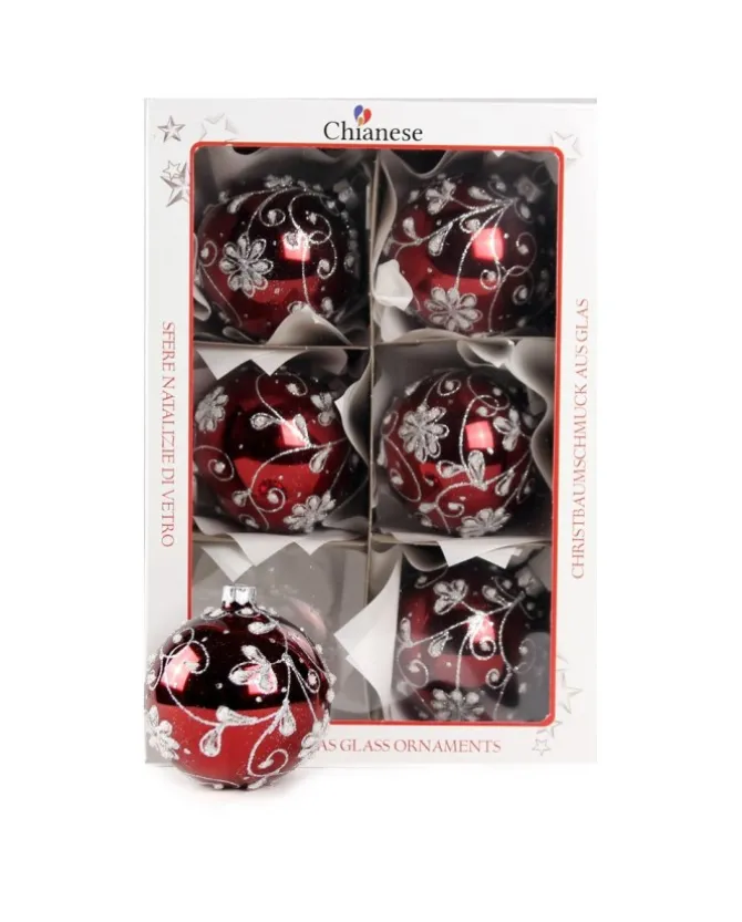 1Pz Pallina Di Vetro Decorata A Mano Rosso Lucido 80Mm