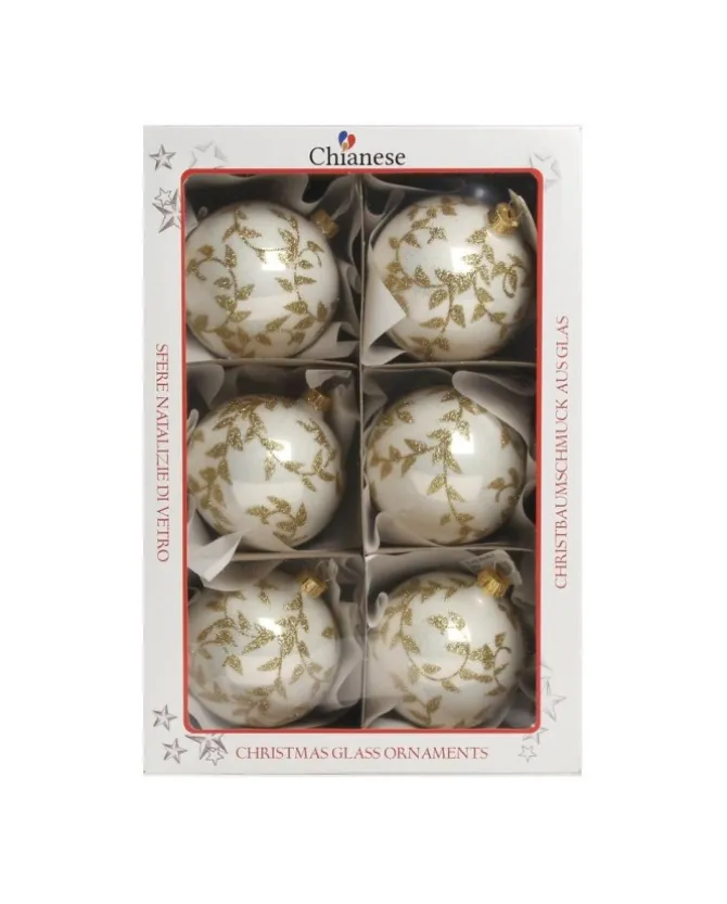 1Pz Pallina Di Vetro Decorata A Mano Bianco Lucido 80Mm