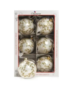 1Pz Pallina Di Vetro Decorata A Mano Bianco Lucido 80Mm