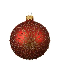 1Pz Pallina Di Vetro Decorata Rosso Opaco 80Mm