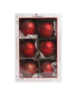 1Pz Pallina Di Vetro Decorata Rosso Opaco 80Mm