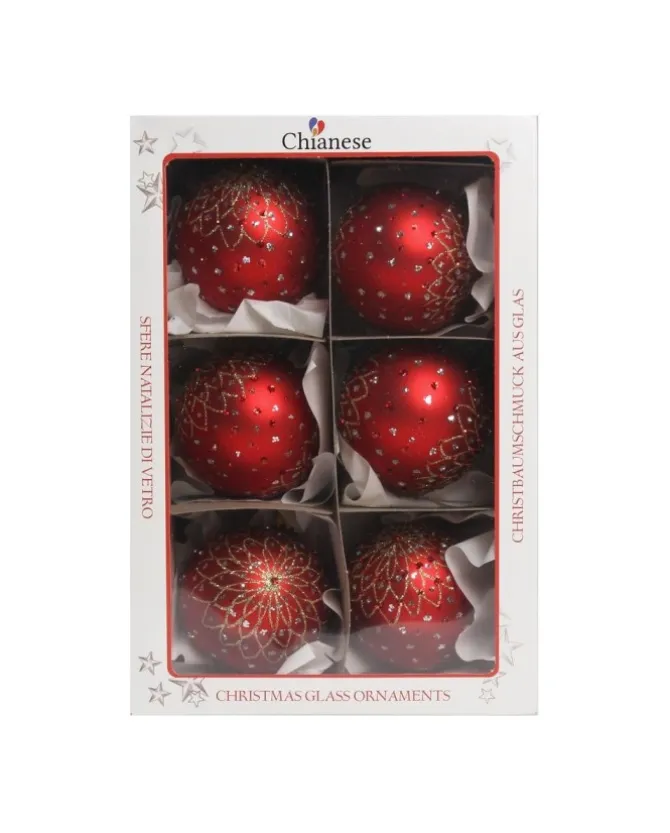 1Pz Pallina Di Vetro Decorata Rosso Opaco 80Mm