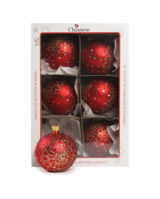 1Pz Pallina Di Vetro Decorata Rosso Opaco 80Mm