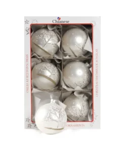 1Pz Pallina Di Vetro Decorata A Mano Bianco Opaco 80Mm