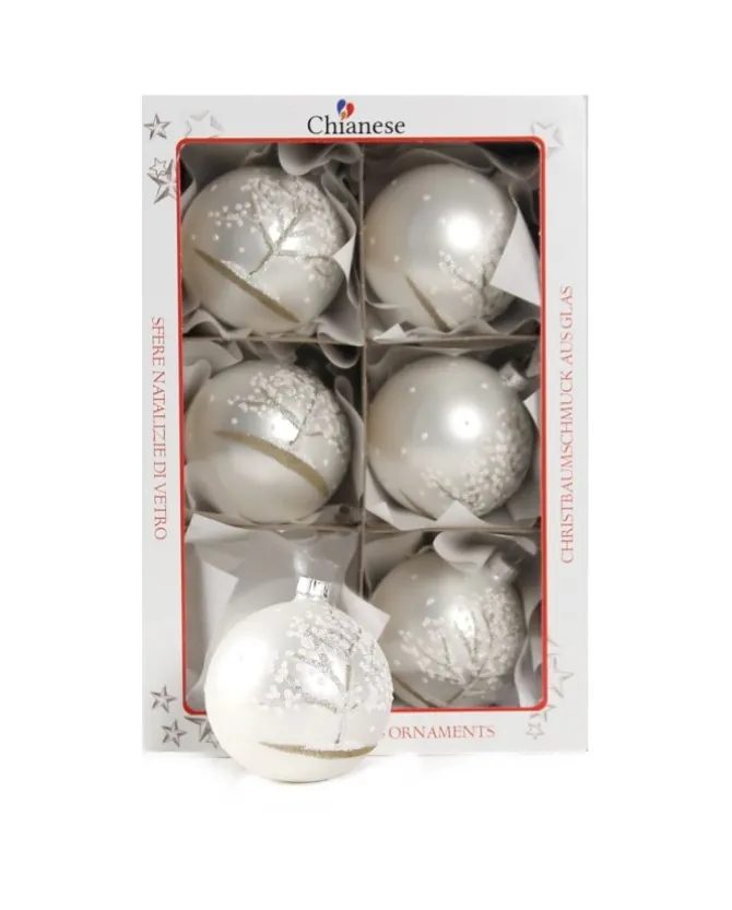 1Pz Pallina Di Vetro Decorata A Mano Bianco Opaco 80Mm