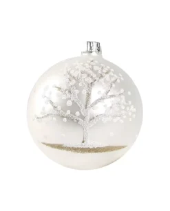 1Pz Pallina Di Vetro Decorata A Mano Bianco Opaco 80Mm