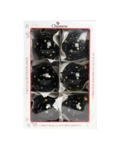 1Pz Pallina Di Vetro Decorata A Mano Nero Lucido 80Mm