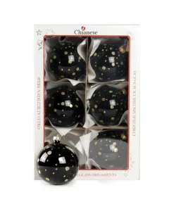 1Pz Pallina Di Vetro Decorata A Mano Nero Lucido 80Mm