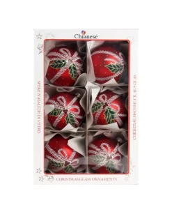 1Pz Pallina Di Vetro Decorata A Mano Rosso Opaco 80Mm