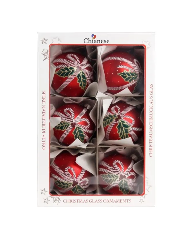 1Pz Pallina Di Vetro Decorata A Mano Rosso Opaco 80Mm