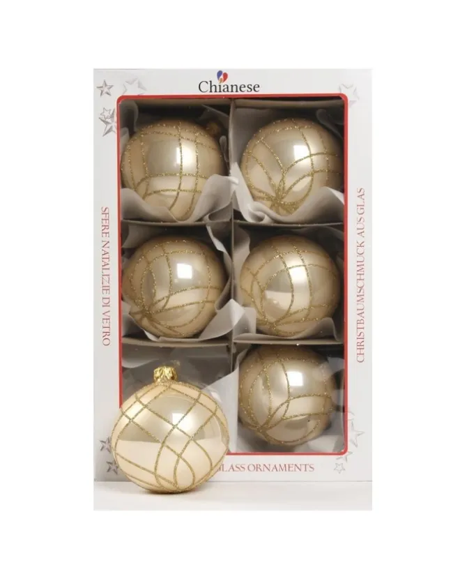 1Pz Pallina Di Vetro Decorata A Mano Champagne Lucido 80Mm