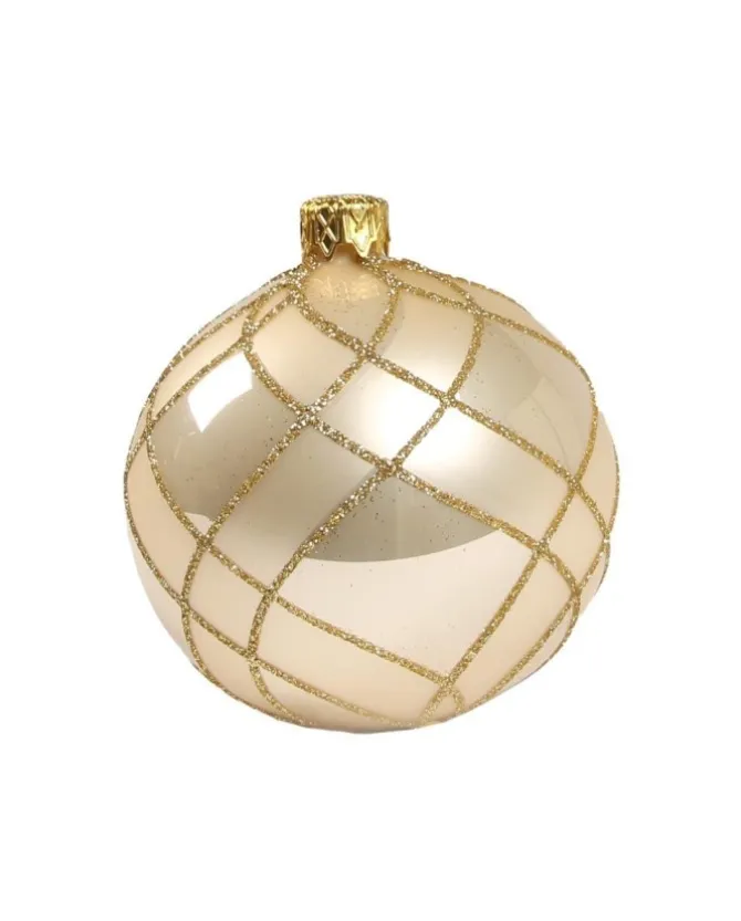 1Pz Pallina Di Vetro Decorata A Mano Champagne Lucido 80Mm