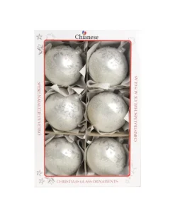 1Pz Pallina Di Vetro Decorata A Mano Bianco Opaco 80Mm