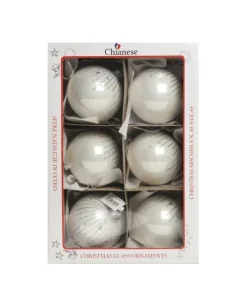 1Pz Pallina Di Vetro Decorata A Mano Bianco Lucido 80Mm