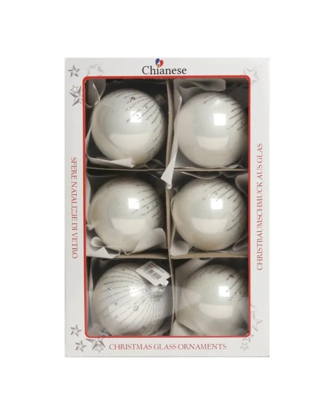 1Pz Pallina Di Vetro Decorata A Mano Bianco Lucido 80Mm