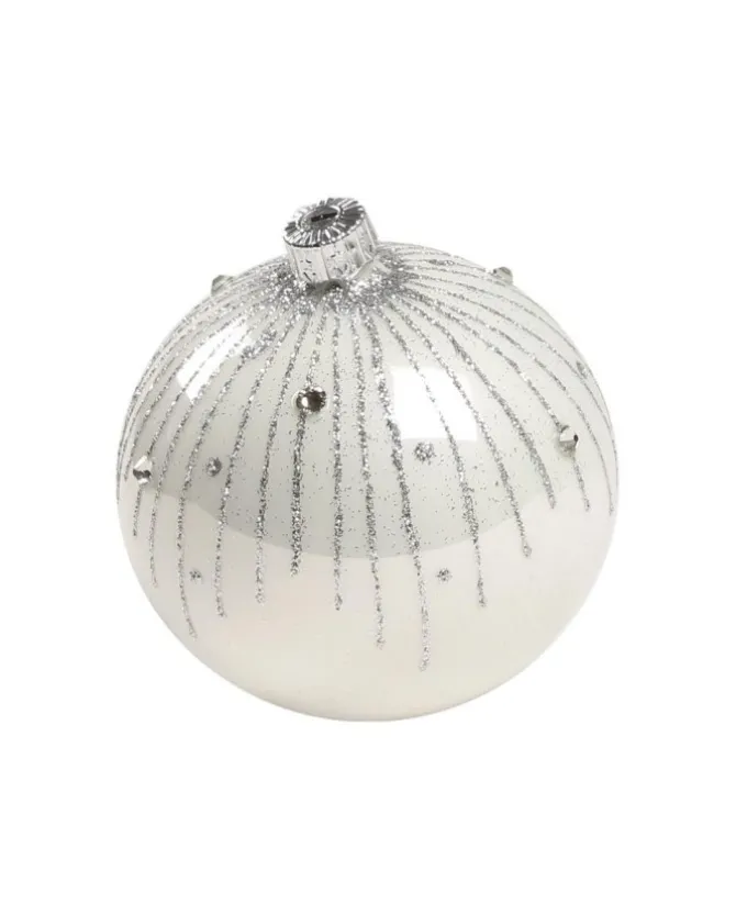 1Pz Pallina Di Vetro Decorata A Mano Bianco Lucido 80Mm
