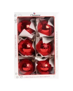 1Pz Pallina Di Vetro Decorata A Mano Rosso Lucido 80Mm