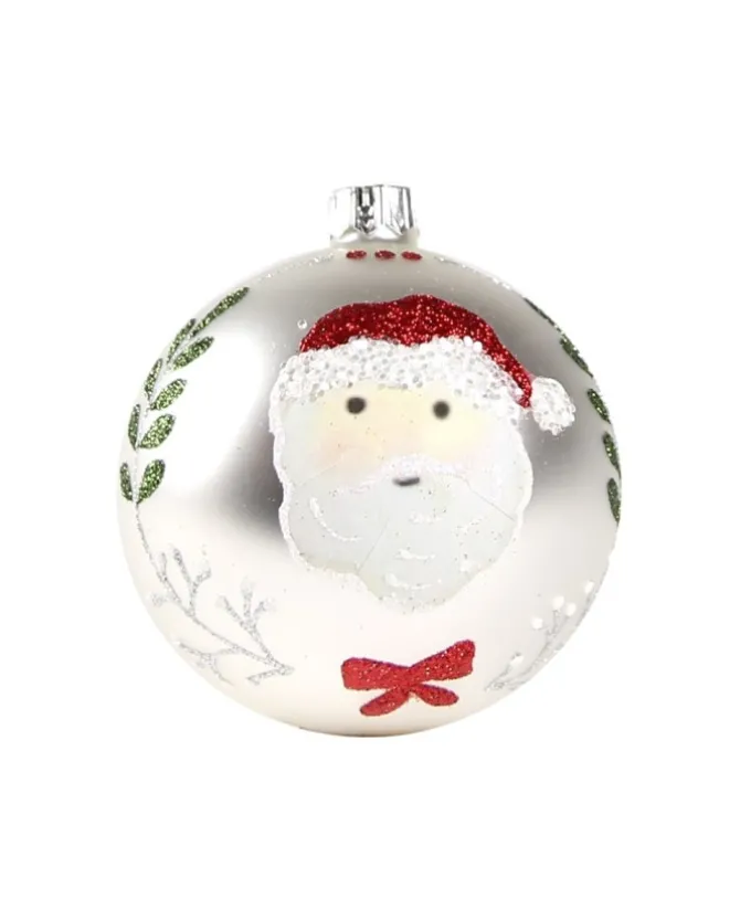 1Pz Pallina Di Vetro Decorata A Mano Argento Opaco 80Mm