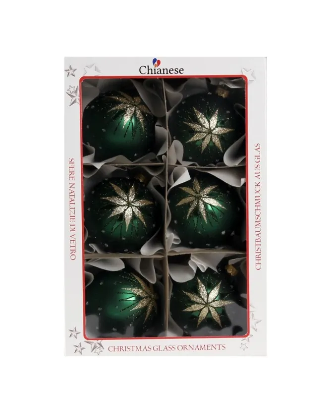 1Pz Pallina Di Vetro Decorata A Mano Verde Opaco 80Mm