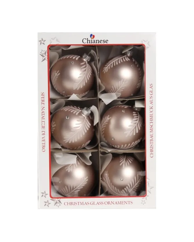 1Pz Pallina Di Vetro Decorata A Mano Rosa Opaco 80Mm