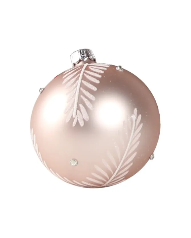 1Pz Pallina Di Vetro Decorata A Mano Rosa Opaco 80Mm