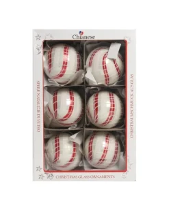 1Pz Pallina Di Vetro Decorata A Mano Bianco Lucido 80Mm