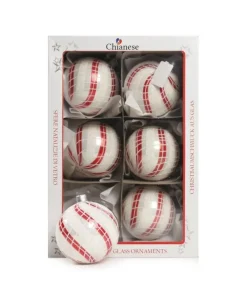 1Pz Pallina Di Vetro Decorata A Mano Bianco Lucido 80Mm