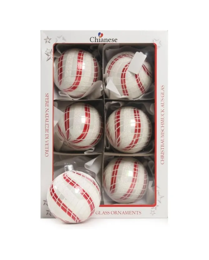 1Pz Pallina Di Vetro Decorata A Mano Bianco Lucido 80Mm