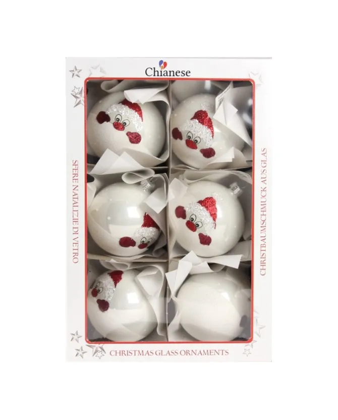 1Pz Pallina Di Vetro Decorata A Mano Bianco Lucido 80Mm