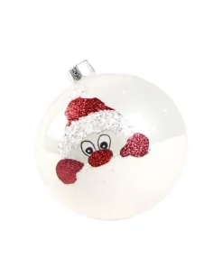 1Pz Pallina Di Vetro Decorata A Mano Bianco Lucido 80Mm