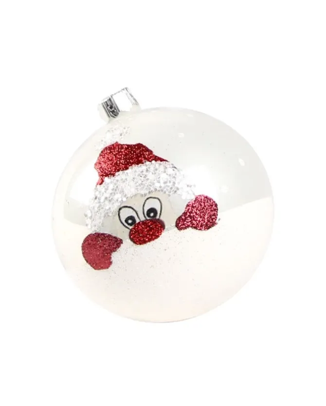 1Pz Pallina Di Vetro Decorata A Mano Bianco Lucido 80Mm