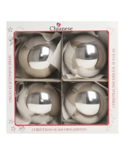 1Pz Pallina Di Vetro Tinta Unita Argento Lucido 100Mm