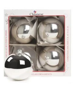 1Pz Pallina Di Vetro Tinta Unita Argento Lucido 100Mm