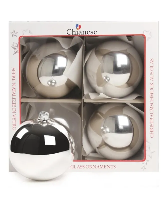 1Pz Pallina Di Vetro Tinta Unita Argento Lucido 100Mm