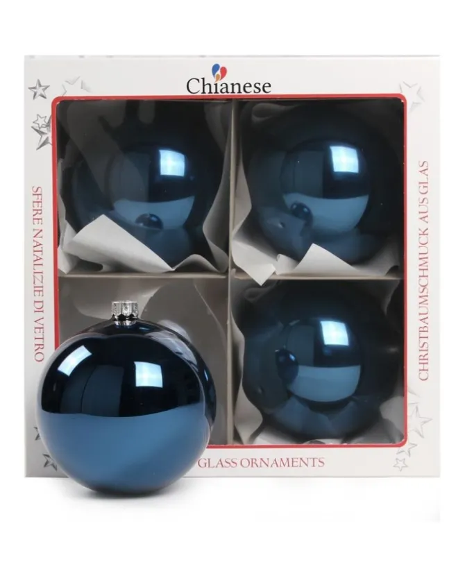 1Pz Pallina Di Vetro Tinta Unita Blu Lucido 100Mm