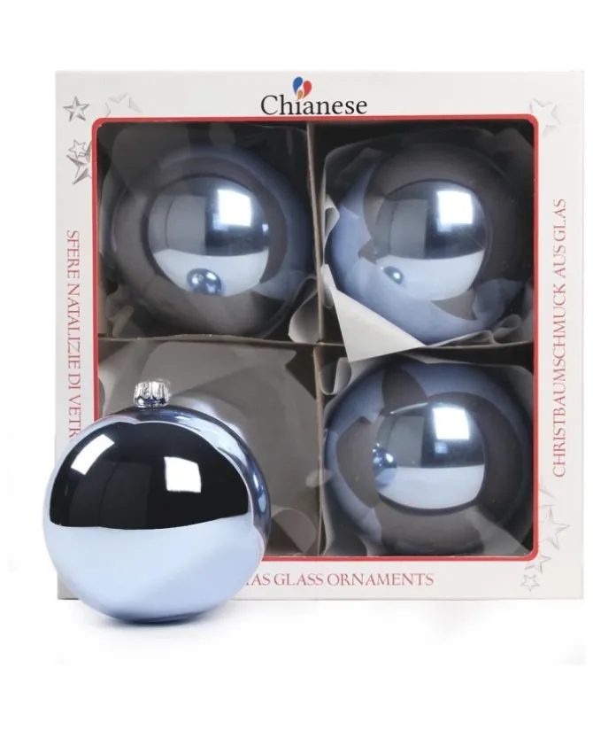 1Pz Pallina Di Vetro Tinta Unita Azzurro Lucido 100Mm