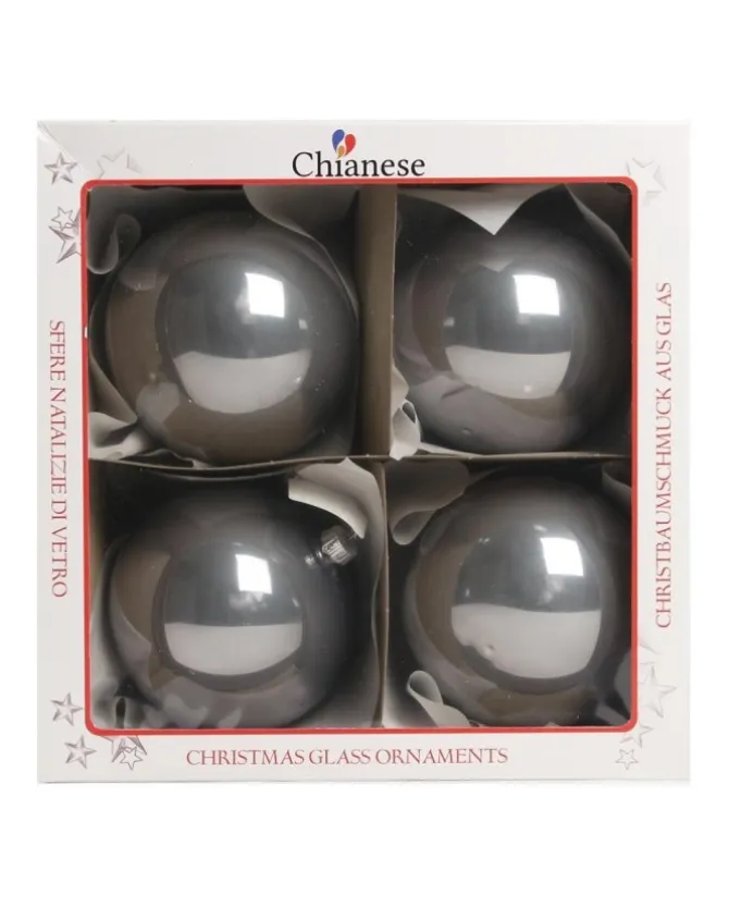 1Pz Pallina Di Vetro Tinta Unita Grigio Lucido 100Mm