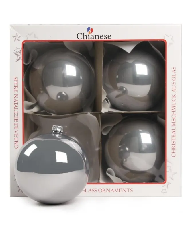 1Pz Pallina Di Vetro Tinta Unita Grigio Lucido 100Mm